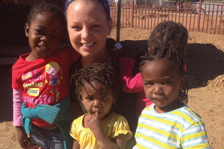 MSW student Nora Beckstrand at Hope Village, her field placement in Windhood, Namibia.