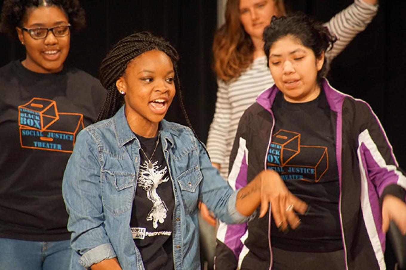 Students participating in a theater class.